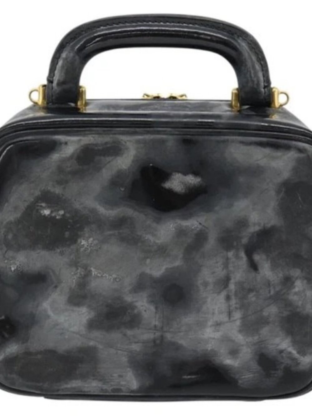 CHANEL COCO Mark Vanity Hand Bag Patent leather Black Gold CC Auth 181661 - Picture 2 of 16